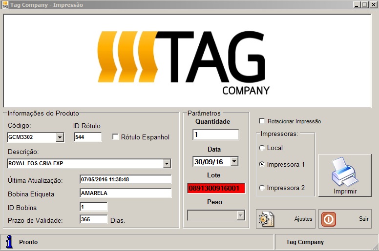 Impressora produzindo etiquetas TAG
